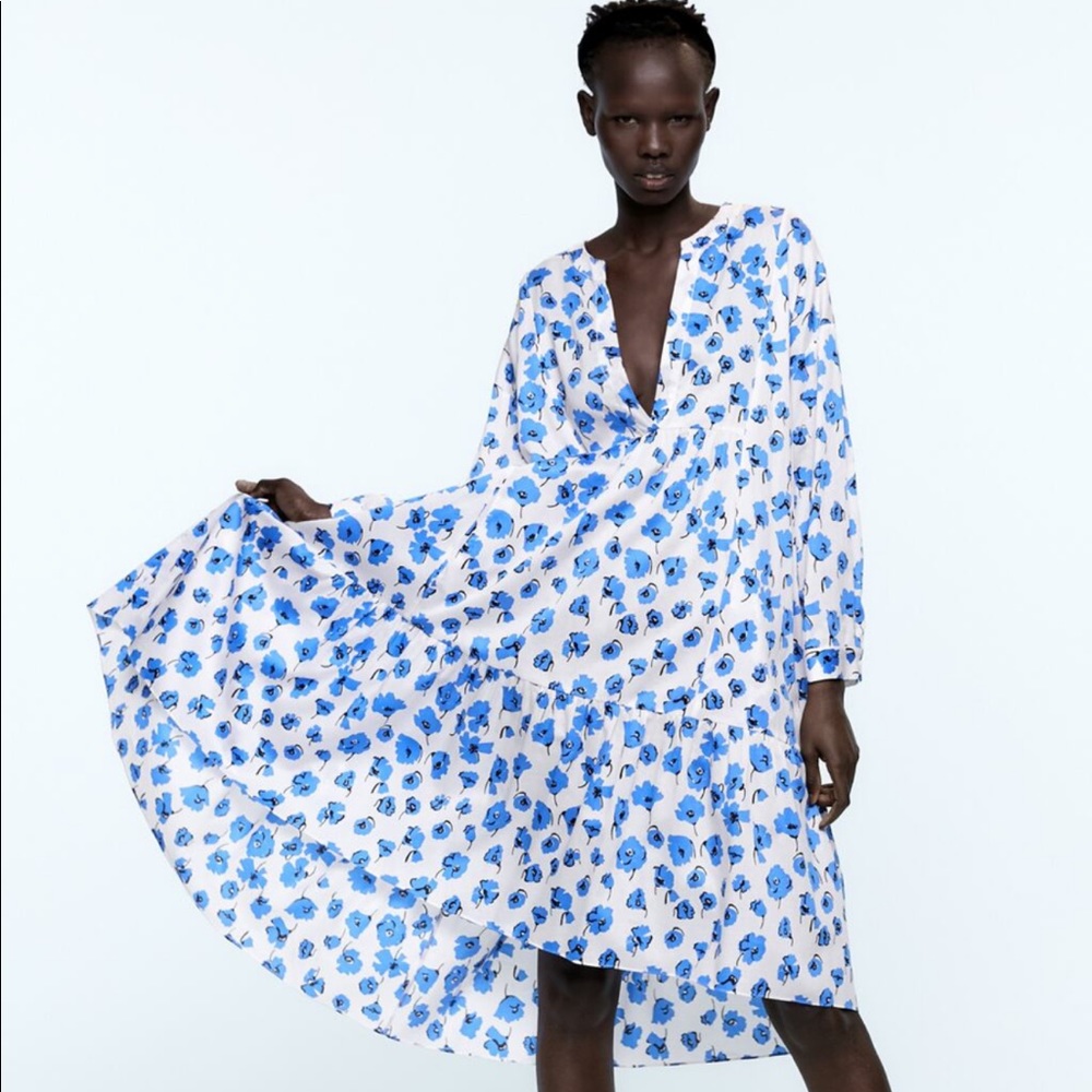 zara • nwt floral blue and white dress/cover up